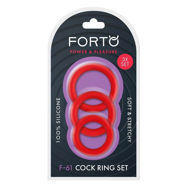 Forto F-61 3-piece penis ring set Red Ø 3.1 – 4 cm