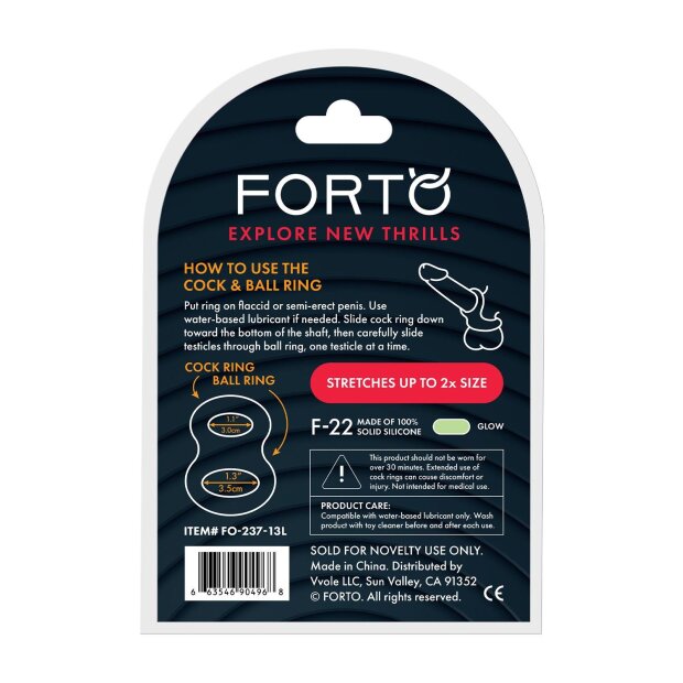 Forto F-22 Penis and Testicle Ring Large White Glow in the Dark Ø 3 cm