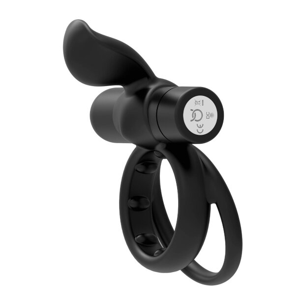 Forto Pointer Anneau Pénien Vibrant avec Anneau pour Testicules Noir Ø 3,5 cm