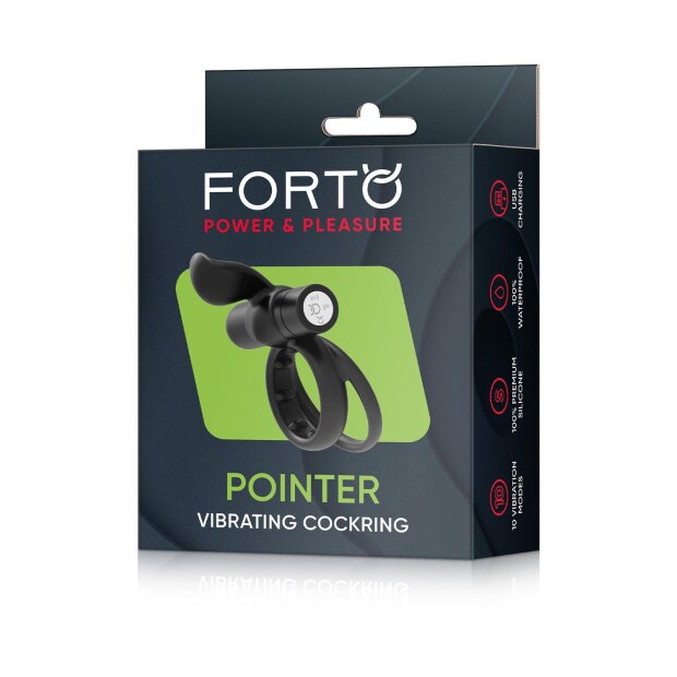 Forto Pointer Anneau Pénien Vibrant avec Anneau pour Testicules Noir Ø 3,5 cm