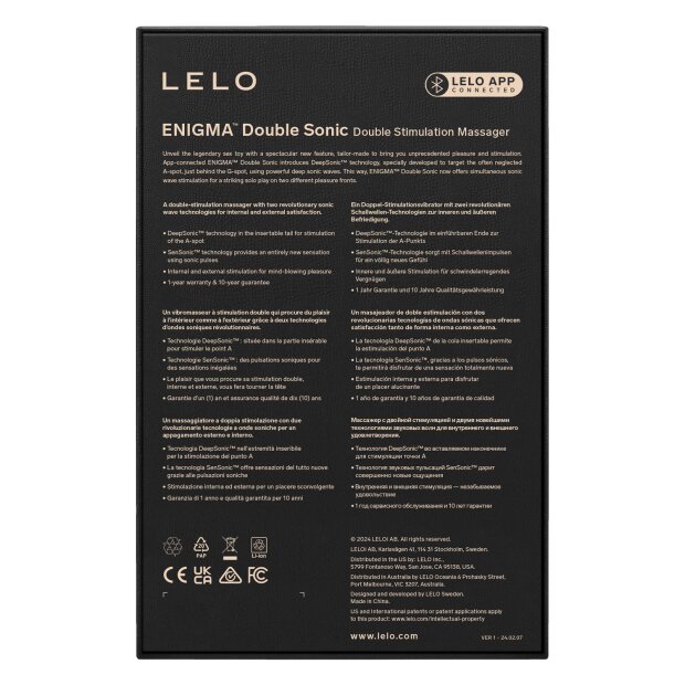 LELO ENIGMA Double Sonic Stimulateur triple contrôlé par application noir