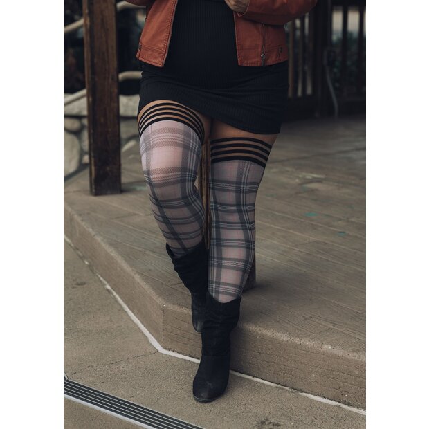 Kixies Lori halterlose Strümpfe kariert grau XL