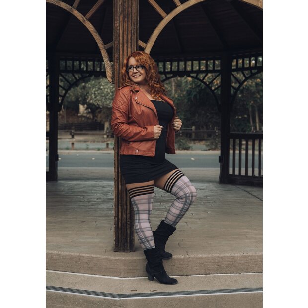 Kixies Lori halterlose Strümpfe kariert grau XL