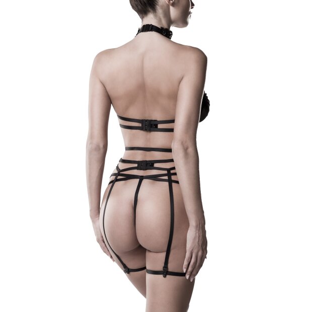 GREY VELVET 3-pcs. set (bra, thong, suspender belt) L/XL