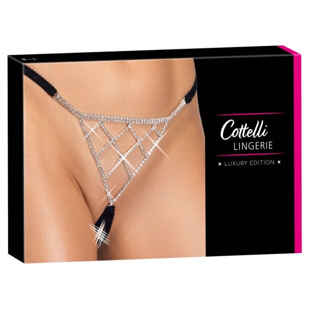 Cottelli Collection String Strass à Entrejambe Ouverte Noir S–L