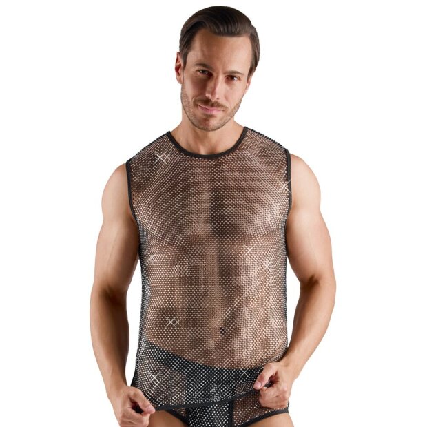 Svenjoyment mesh shirt with rhinestones Black M