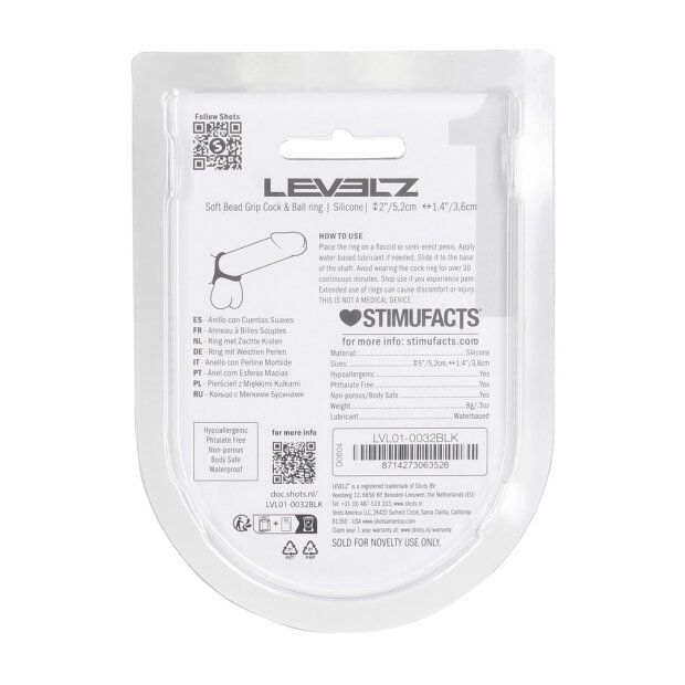 Levelz Soft Bead Grip Silicone Cock and Ball Ring Black