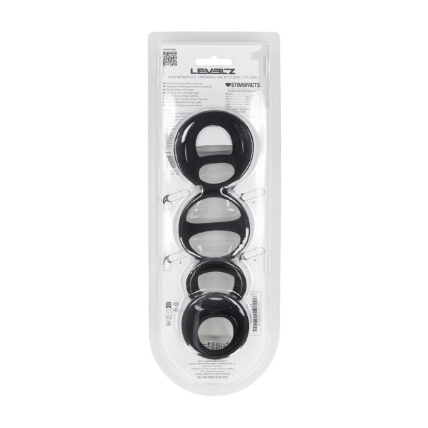 Levelz Silicone Cock and Ball Ring Set Black 4 Piece