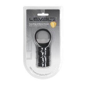 Levelz Silicone Cock Ring with Ribbed Sleeve Black