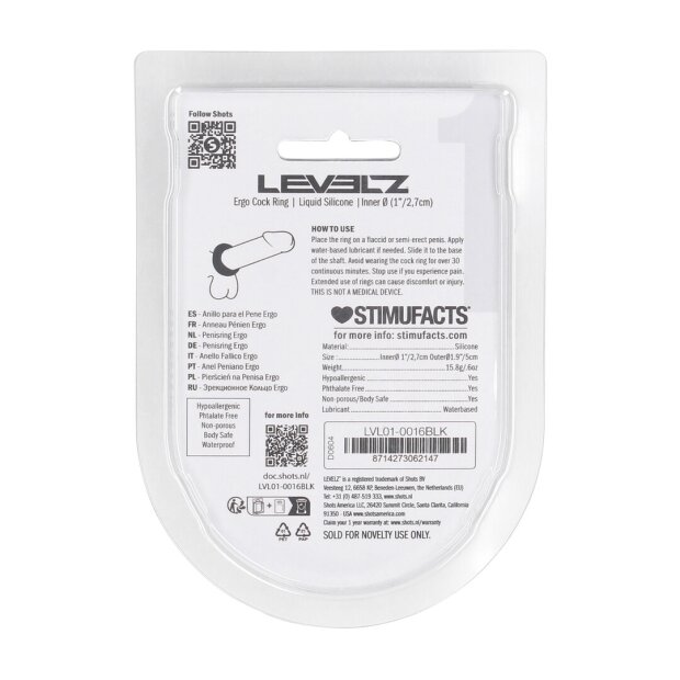 Levelz Étireur de testicules Ergo en silicone Noir