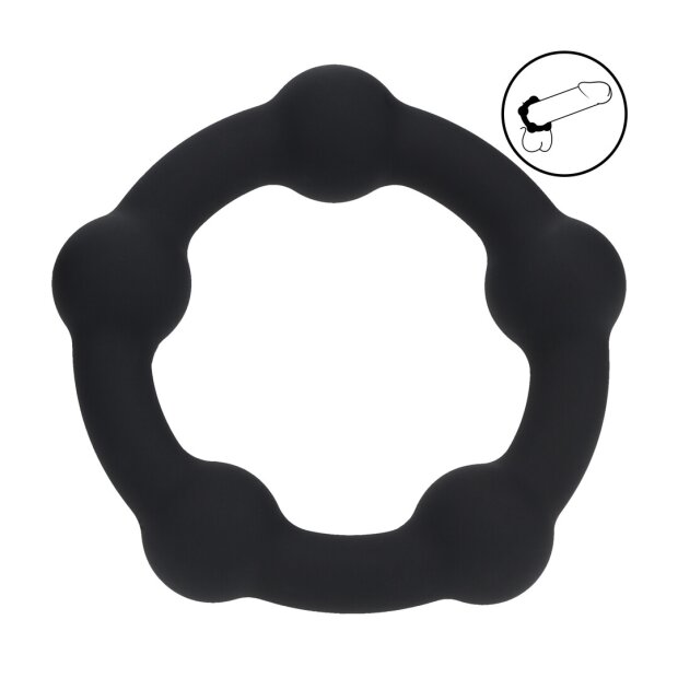 Levelz Anneau pénien en silicone à perles Noir 30 mm Taille S