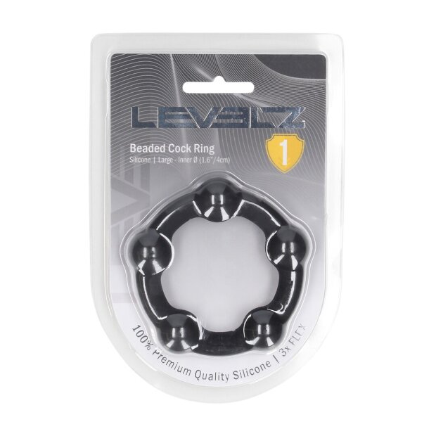 Levelz Anneau pénien en silicone à perles Noir 45 mm Taille L