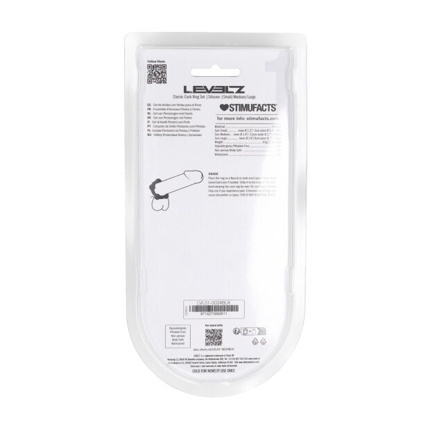 Levelz Set d’anneaux péniens en silicone à perles Noir S/M/L