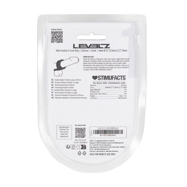 Levelz Anneau pénien Wide Double O en silicone Noir Taille S