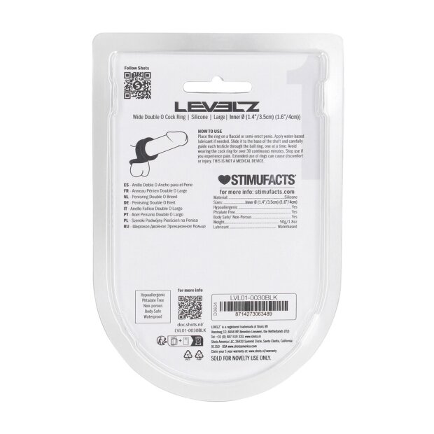 Levelz Wide Double O Silicone Cock Ring Black Size L