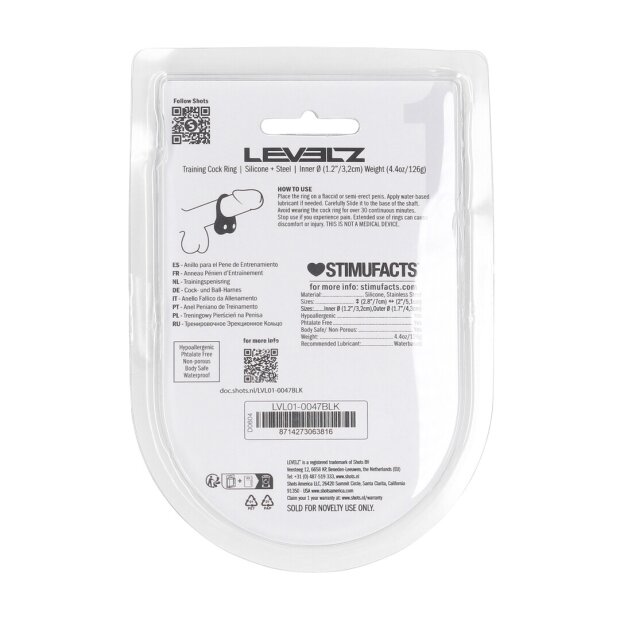 Levelz Anneau pénien d’entraînement en silicone Noir Taille M