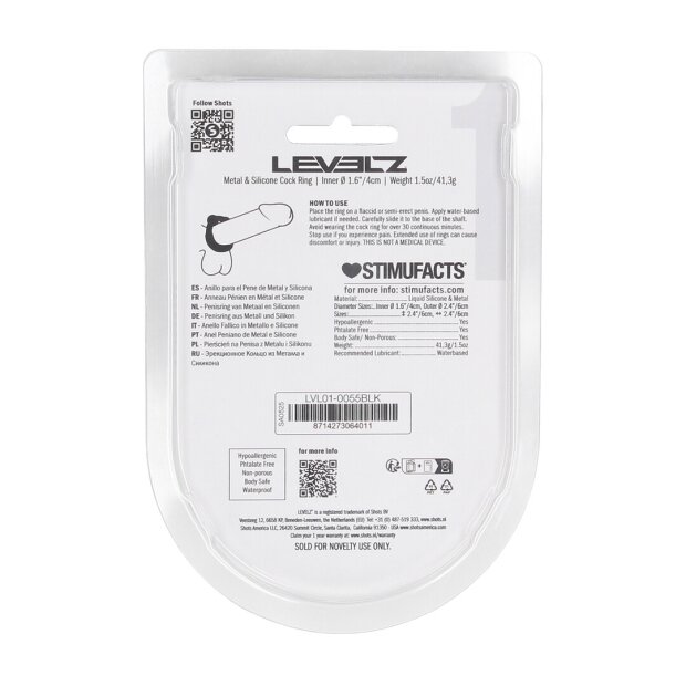 Levelz Anneau pénien lesté en silicone avec billes métalliques noir