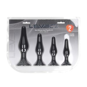 Levelz Slim Silicone Anal Plug Set of 4 S M L XL Black