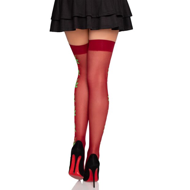 Leg Avenue Halterlose Strümpfe mit Rosen Rot One Size