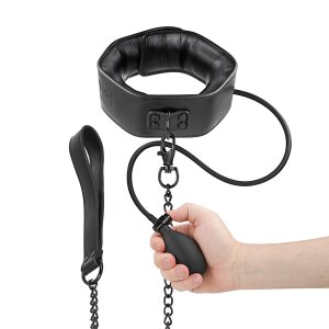 Fetish Submissive Inflatable Strangling Collar with Chain