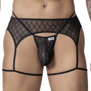 CandyMan Geolix Black Thong and Garter Belt S - XL