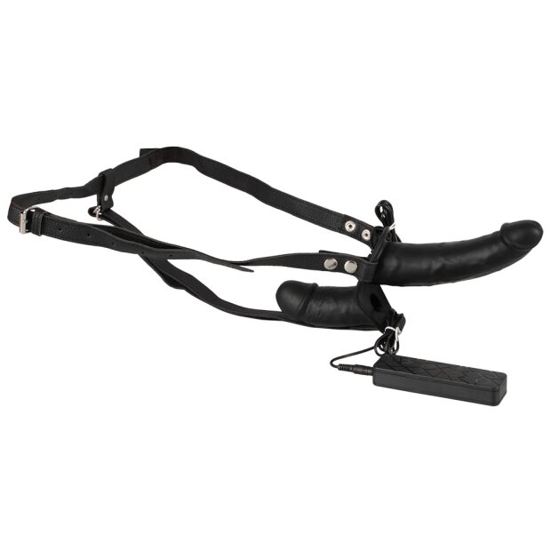 Excellent Power Vibrating Double Dildo Harness Strap-On Schwarz 17 cm ⌀ 3-4,3 cm Taille 78-108 cm