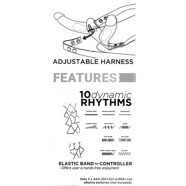 Excellent Power Vibrating Double Dildo Harness Strap-On Schwarz 17 cm ⌀ 3-4,3 cm Taille 78-108 cm