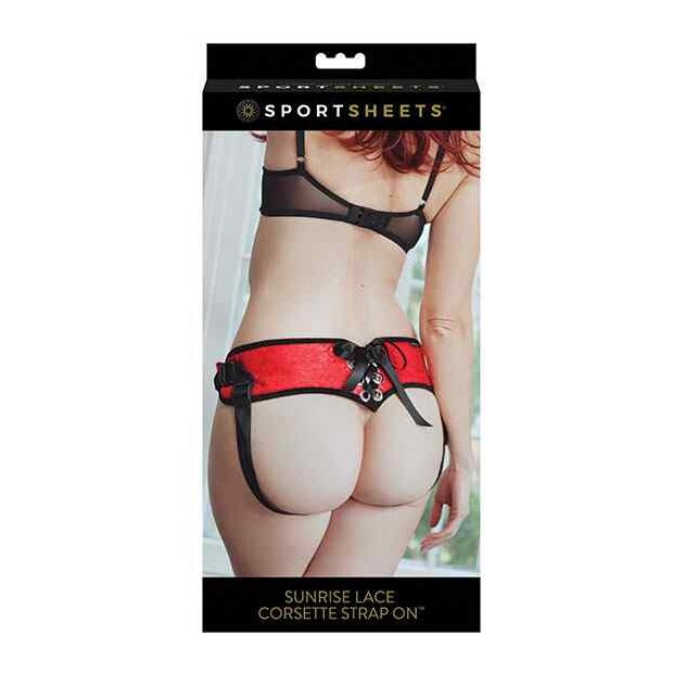 Sportsheets Red Lace Corsette Strap-On Rot Taille 152 cm