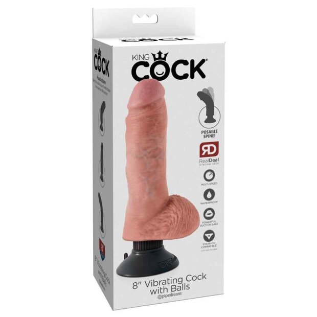 King Cock Vibrating Cock with Balls Vibrator Beige 20 cm