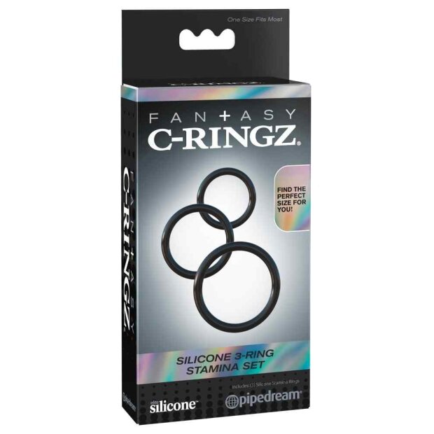 Pipedream Fantasy C-Ringz Silicone 3-Ring Stamina Set Penisringe Schwarz ⌀ 5,1 cm