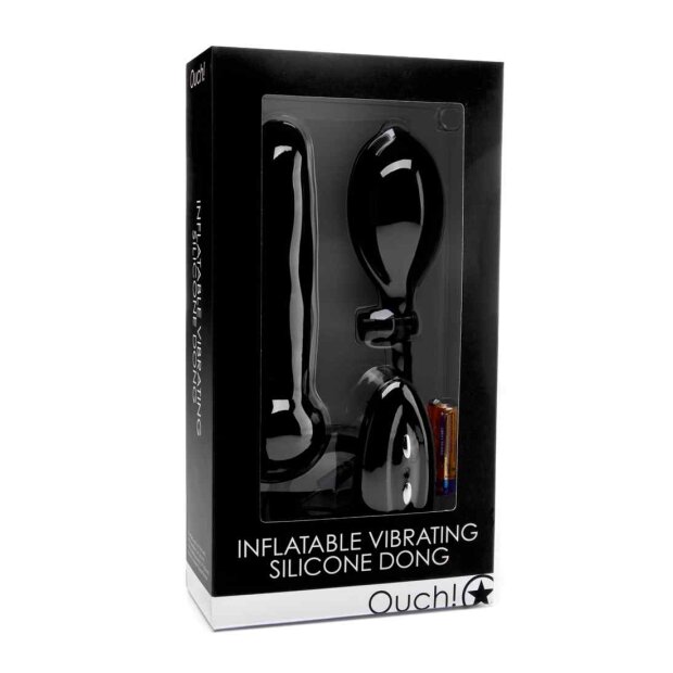 Inflatable Vibrating Silicone Dong - Black
