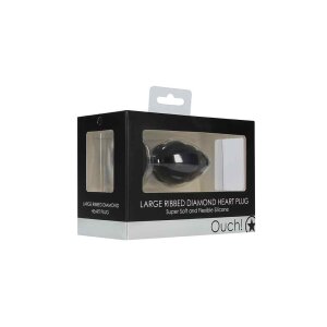 Large Ribbed Diamond Heart Plug - Black