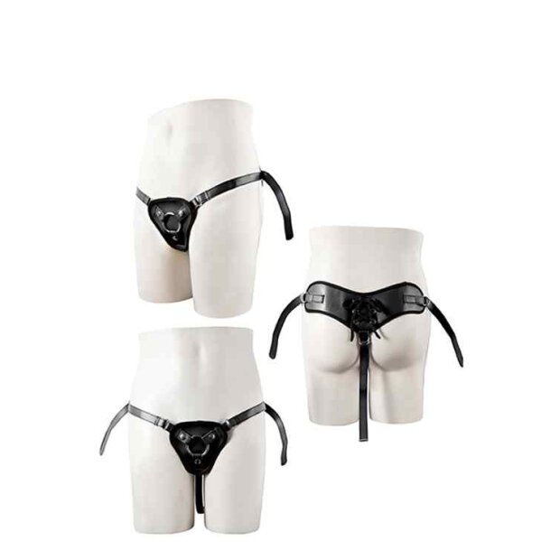 Strapon Black Pu Harness With Two Rings