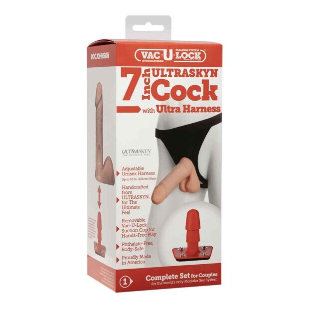 Vac-U-Lock - 7 Inch Ultraskyn Cock W/Ultra Harness - White