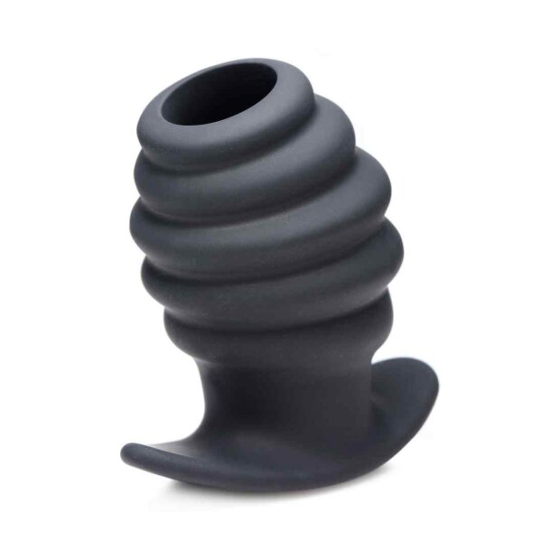 XR Brands Hive Ass Tunnel Ribbed Hollow Anal Plug Large Tunnelplug Schwarz ⌀ 6,2 cm