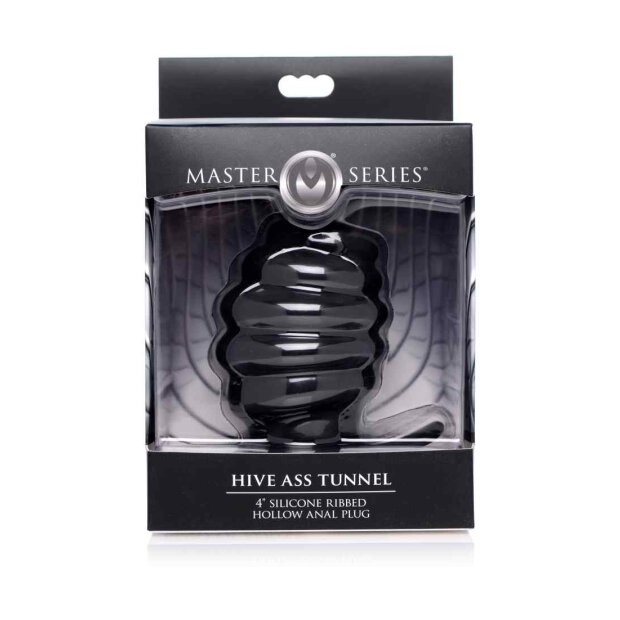 XR Brands Hive Ass Tunnel Ribbed Hollow Anal Plug Large Tunnelplug Schwarz ⌀ 6,2 cm