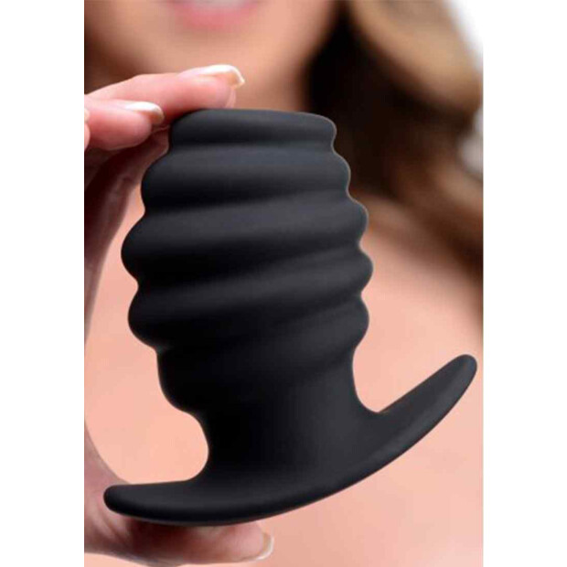 XR Brands Hive Ass Tunnel Ribbed Hollow Anal Plug Large Tunnelplug Schwarz ⌀ 6,2 cm