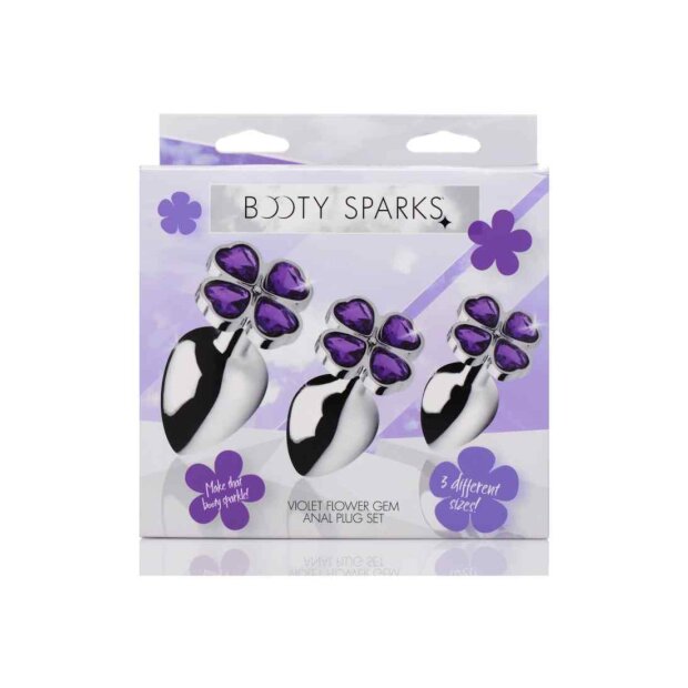 Violet Flower Gem Anal Plug Set - Silver
