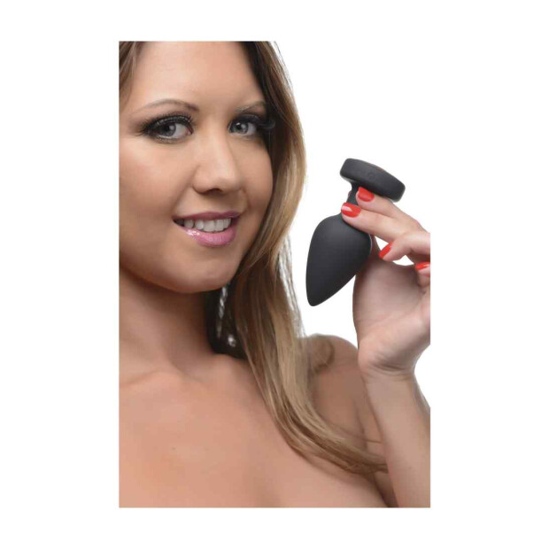 Silicone Vibrating LED Plug - Medium - Black