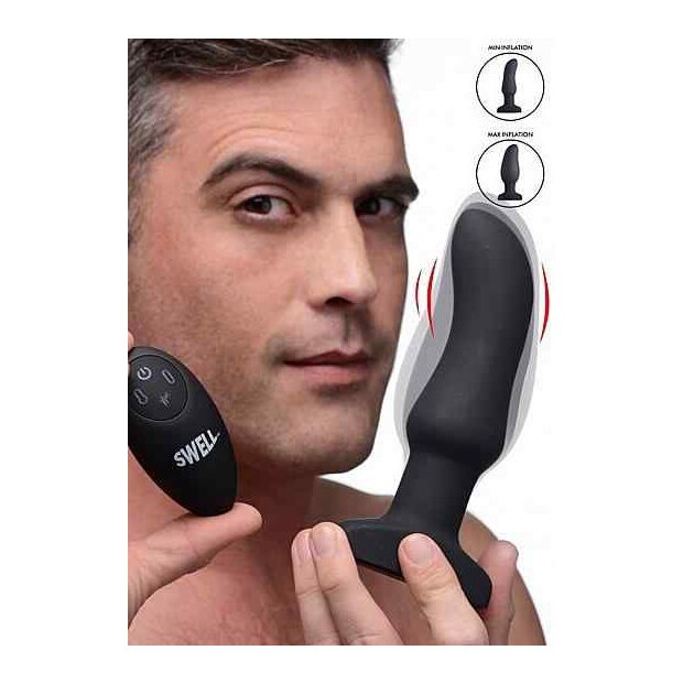 XR Brands Inflatable Vibrating Curved Silicone Anal Plug Schwarz 15,5 cm ⌀ 7,2 cm