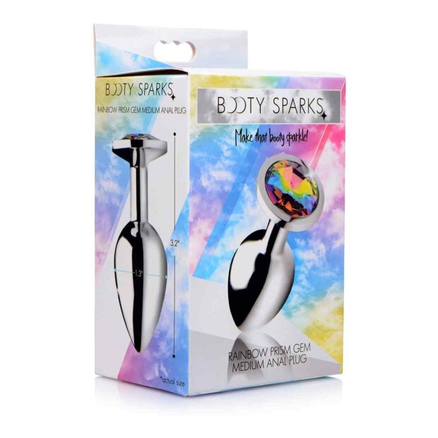 Rainbow Prism Gem Anal Plug - Medium - Silver