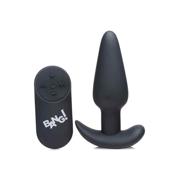 BANG! 21X Vibrating Silicone Butt Plug with Remote Control - Black
