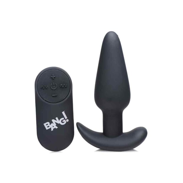 21X Vibrating Silicone Butt Plug with Remote Control - Black