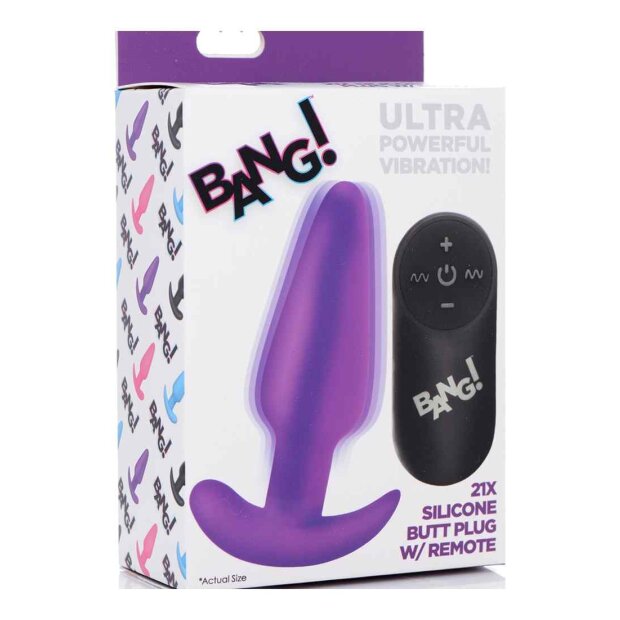 21X Vibrating Silicone Butt Plug w/ Remote Control - Purple