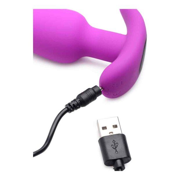 21X Vibrating Silicone Butt Plug w/ Remote Control - Purple