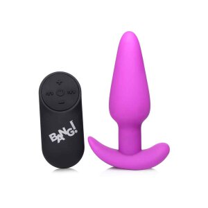 21X Vibrating Silicone Butt Plug w/ Remote Control - Purple