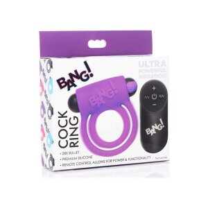 XR Brands BANG! Silicone Cock Ring Bullet Vibration Lila