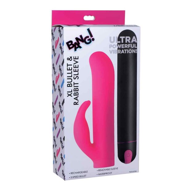XR Brands XL Bullet Rabbit Silicone Sleeve Vibrator Pink 23,6 cm