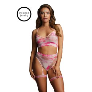 2pc Bra Set with Garters & Dazzling Sticker One Size