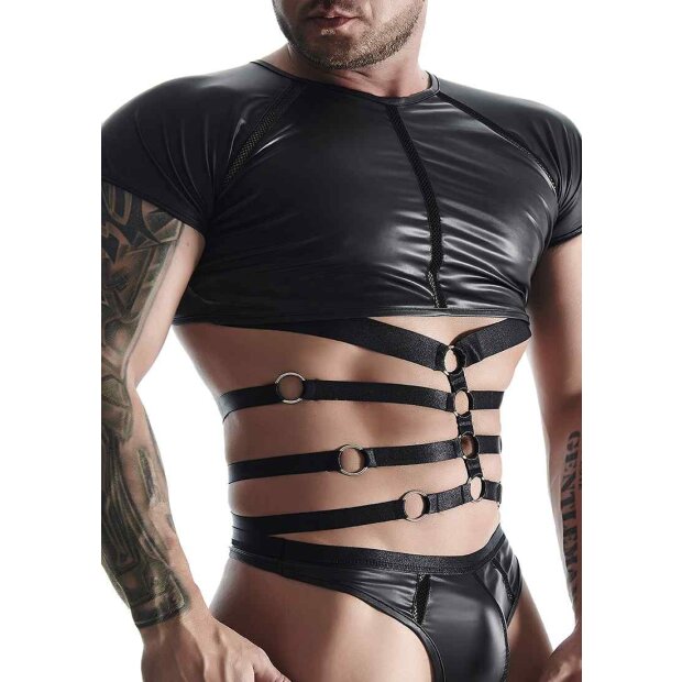 Wetlook Mens Strappy T-Shirt - Black - XXL
